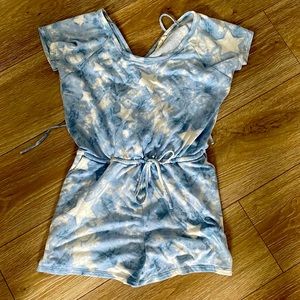 Blue and white tie-dye jumpsuit